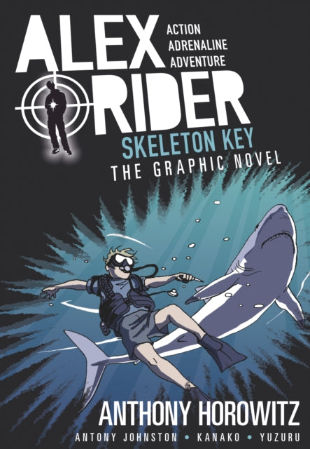 Alex Rider Skeleton Key graphic novel cover with a diver and shark.