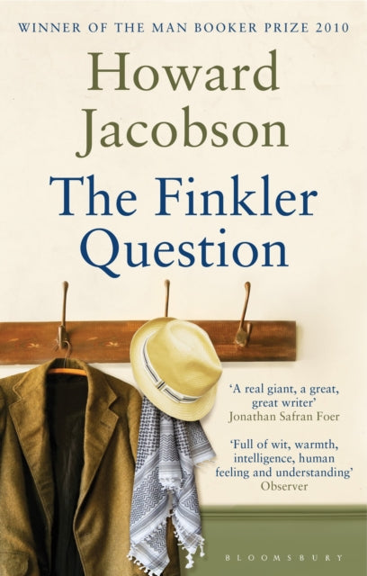The Finkler Question book cover with a jacket, hat, and scarf.