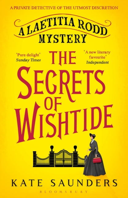The Secrets of Wishtide book cover with a woman and a gate.