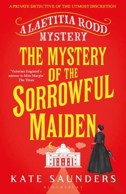 The Mystery of the Sorrowful Maiden book cover with a woman in a black dress.