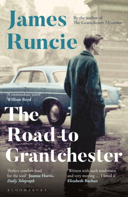 The Road to Grantchester book cover with a man in a coat and a blue car.