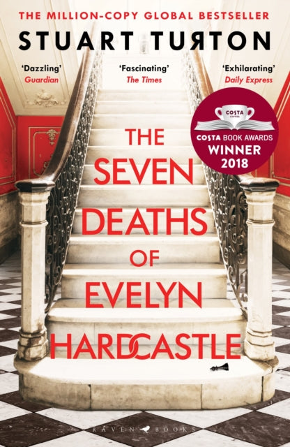 The Seven Deaths of Evelyn Hardcastle book cover featuring a grand staircase.