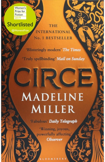 Book cover for Circe by Madeline Miller, featuring orange and black design.