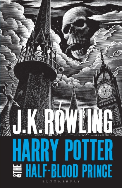 Harry Potter and the Half-Blood Prince book cover with a skull and towers.