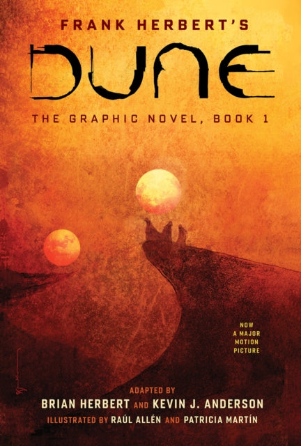 Dune: The Graphic Novel, Book 1 cover art featuring two moons and a silhouette.