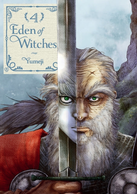 Eden of Witches Volume 4 manga cover art features a split face and a sword.