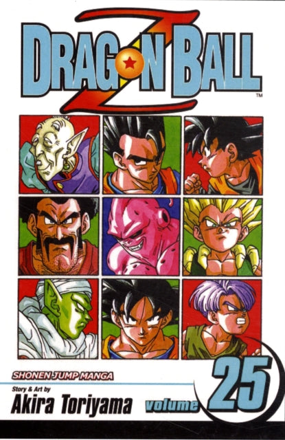 Dragon Ball Z, Vol. 25 manga cover featuring nine character portraits.
