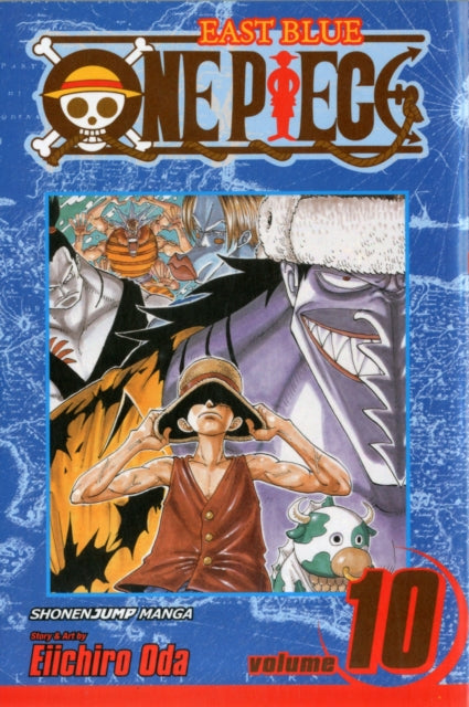 One Piece, Vol. 10 manga cover featuring Monkey D. Luffy and other characters.