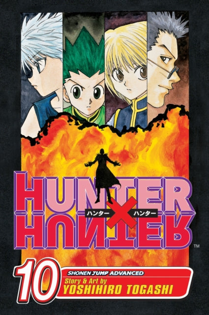 Hunter x Hunter, Vol. 10 manga cover featuring Gon, Killua, Kurapika, and Leorio.
