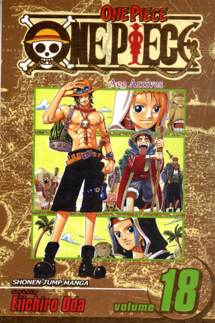 One Piece, Vol. 18 manga cover featuring Ace and other characters.