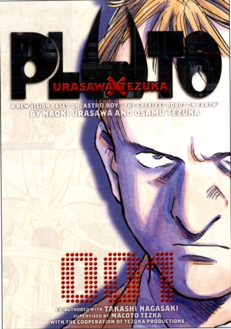 Pluto Urasawa x Tezuka Vol 1 manga cover featuring a close-up of a man's face.
