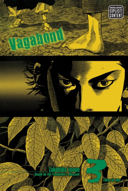 Vagabond VIZBIG Edition Vol 3 manga cover with a close-up of eyes and leaves.