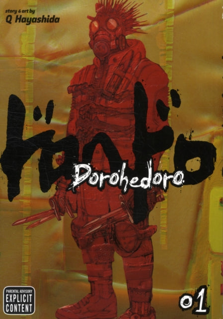 Dorohedoro Vol. 1 manga cover featuring a character in red armor with a gas mask.