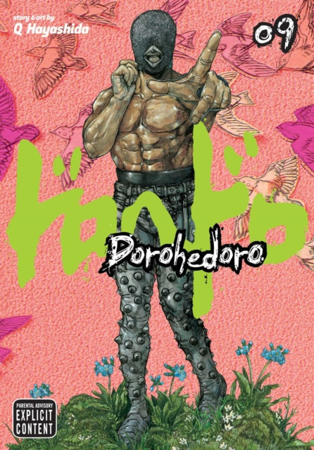 Dorohedoro Vol. 9 manga cover featuring a muscular character with a mask and birds.