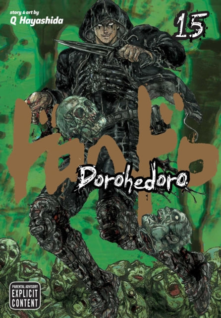 Dorohedoro Vol. 15 manga cover featuring a hooded figure holding a knife over a skull.