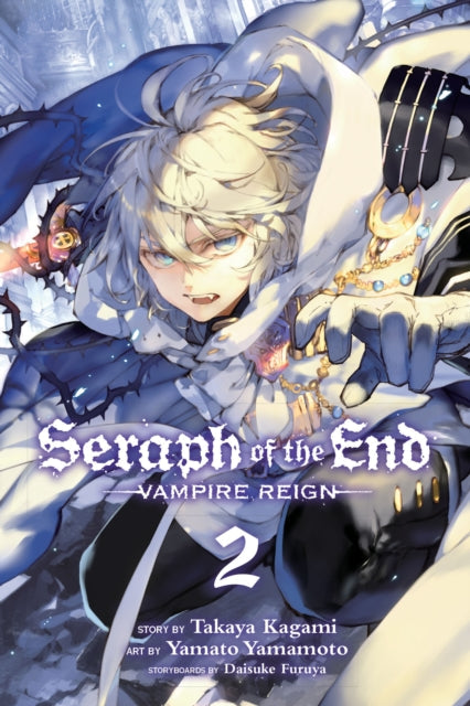 Seraph of the End, Vol. 2 manga cover featuring a pale-haired vampire character.