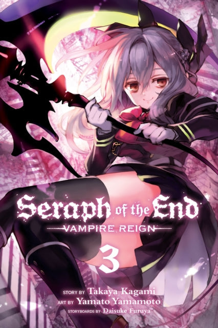 Seraph of the End, Vol. 3 manga cover featuring a young woman with grey hair holding a scythe.