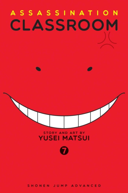 Assassination Classroom, Vol. 7 manga cover with a red background and a smiling face.