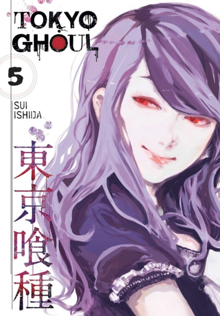 Tokyo Ghoul, Vol. 5 manga cover featuring a woman with purple hair and red eyes.