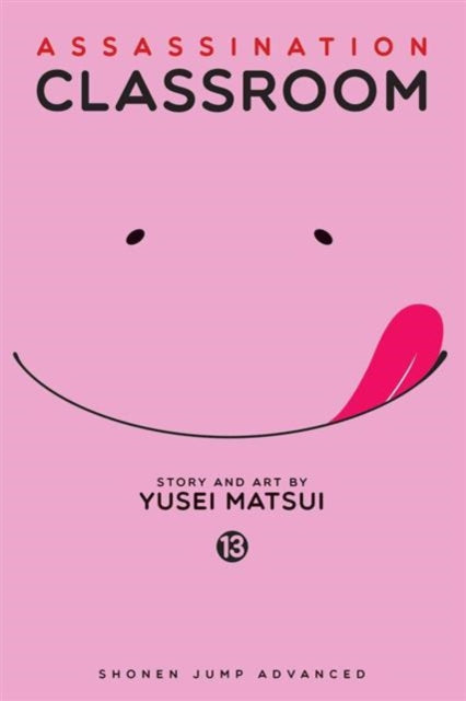 Assassination Classroom, Vol. 13 manga cover with a pink background and a smiling face.