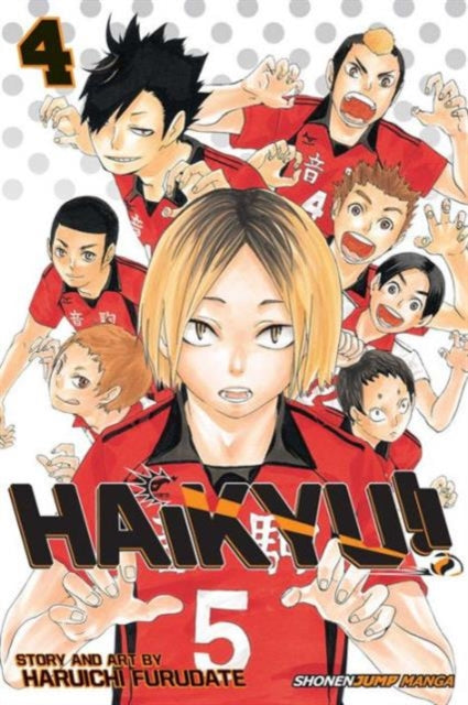Haikyu!! Vol. 4 manga cover featuring several anime characters in red jerseys.