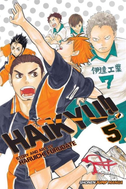 Haikyu!! Vol. 5 manga cover featuring anime characters in volleyball uniforms.
