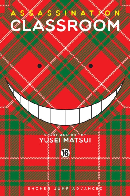 Assassination Classroom Vol 16 manga cover with a red and green plaid background.