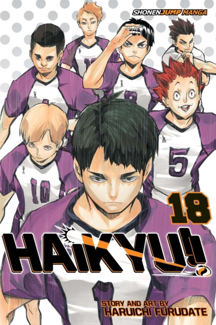 Haikyu!! Vol. 18 manga cover featuring a group of anime characters in volleyball uniforms.