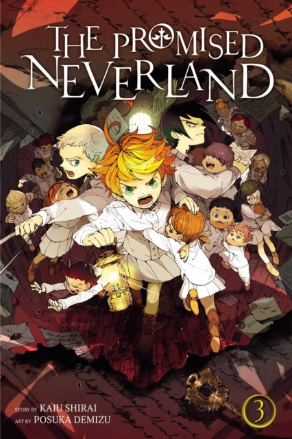 The Promised Neverland, Vol. 3 manga cover features a group of children, led by Emma, holding a lantern.