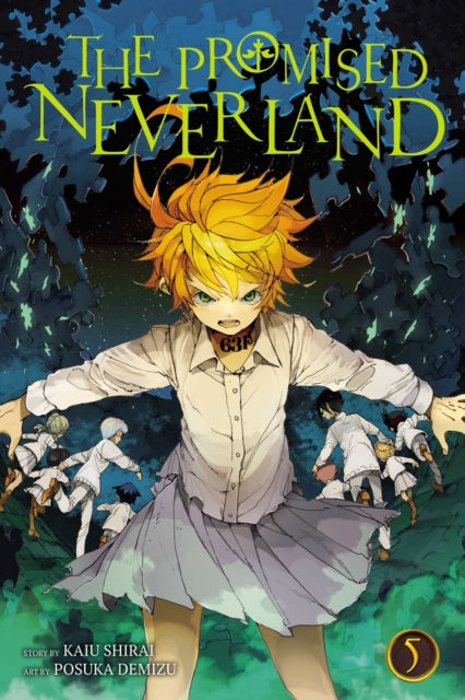 The Promised Neverland, Vol. 5 manga cover features Emma and other children escaping.