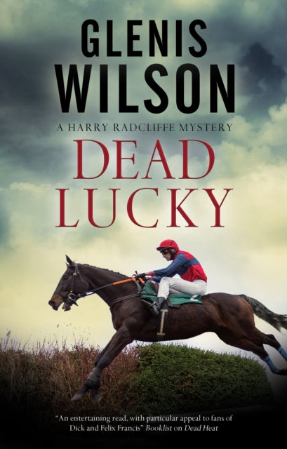 Dead Lucky book cover featuring a jockey on a horse jumping a fence.