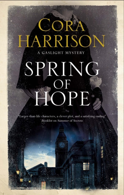 Spring of Hope book cover with a woman in a dark dress and a city scene.