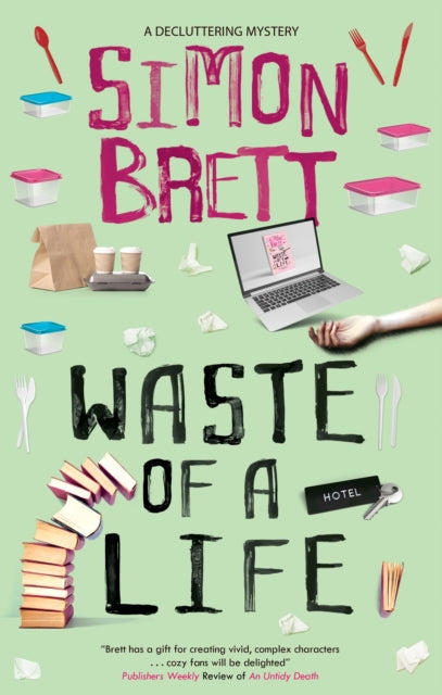 Waste of a Life book cover with clutter and a laptop.