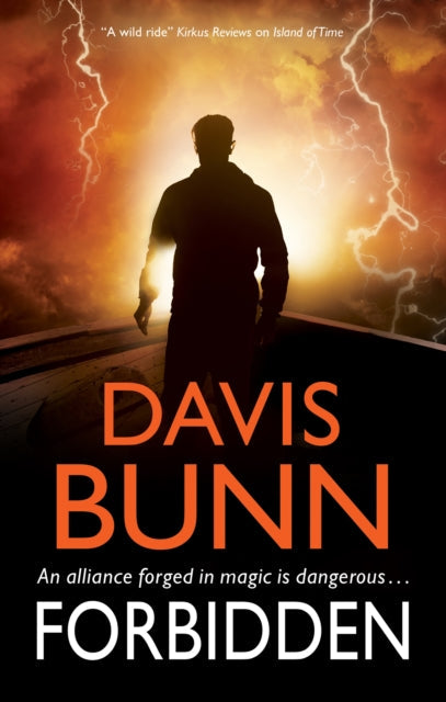 Forbidden by Davis Bunn book cover with a silhouetted man against a stormy sky.
