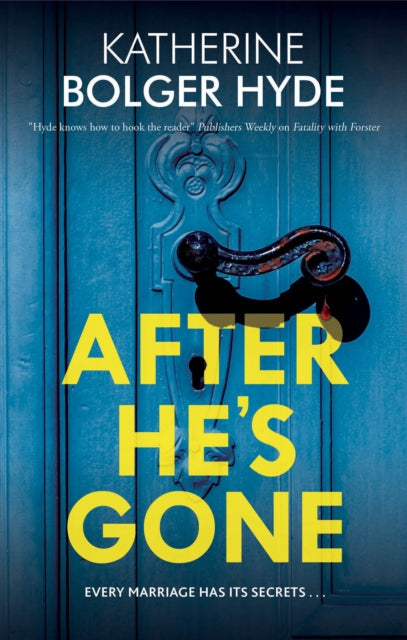 After He's Gone book cover with a blue door and yellow text.