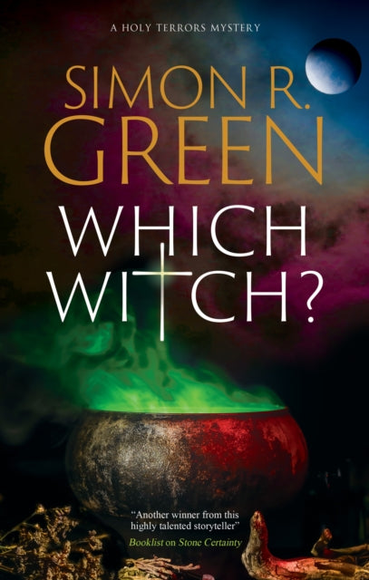 Book cover for "Which Witch?" by Simon R. Green, featuring a cauldron.