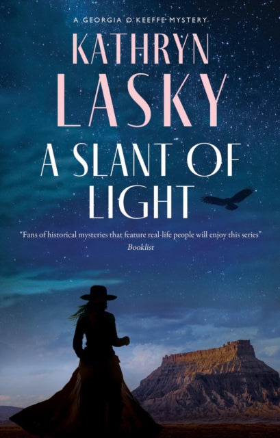 A Slant of Light book cover featuring a silhouette of a woman in a wide-brimmed hat and flowing skirt against a starry night sky and desert landscape.