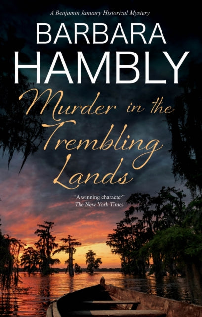 Murder in the Trembling Lands book cover featuring a swamp at sunset.