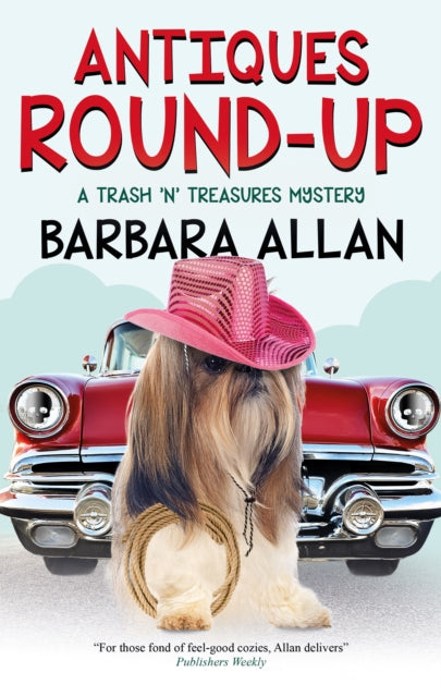 Antiques Round-Up book cover featuring a dog in a cowboy hat and a vintage car.