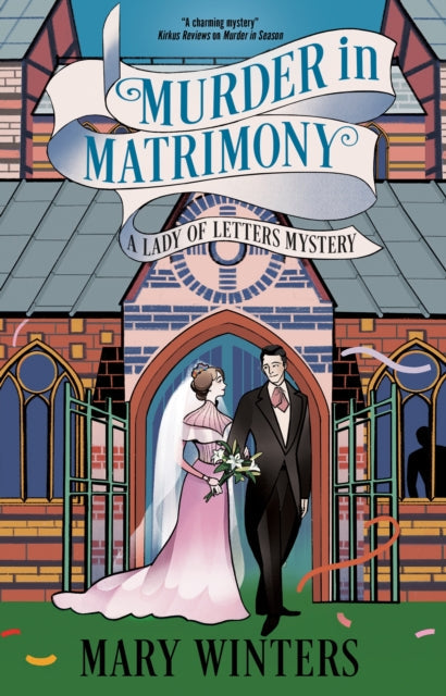 Book cover for "Murder in Matrimony" featuring a wedding couple outside a church.