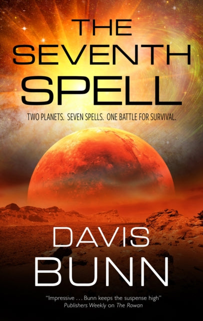 The Seventh Spell book cover with a planet and space background.