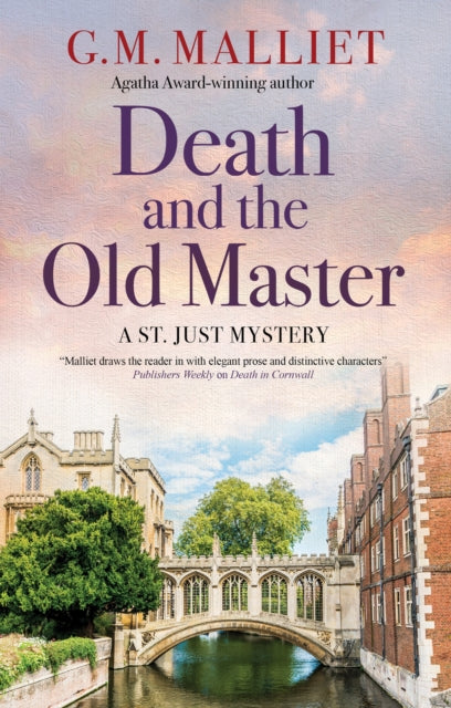 Death and the Old Master book cover featuring a bridge over water and buildings.