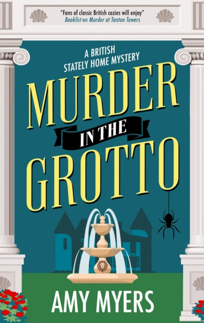 Murder in the Grotto book cover featuring a fountain and a spider.