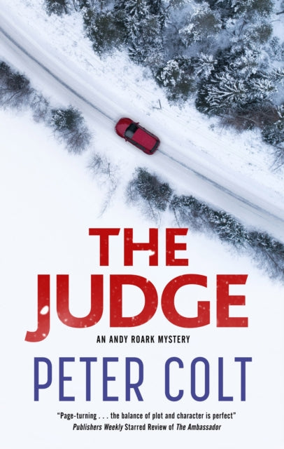 The Judge by Peter Colt book cover with a red car on a snowy road.