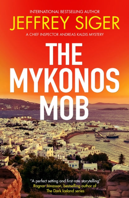 The Mykonos Mob book cover featuring a coastal town and the title.