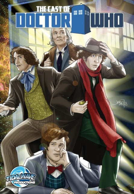The Cast of Doctor Who comic cover features four Doctors and the TARDIS.