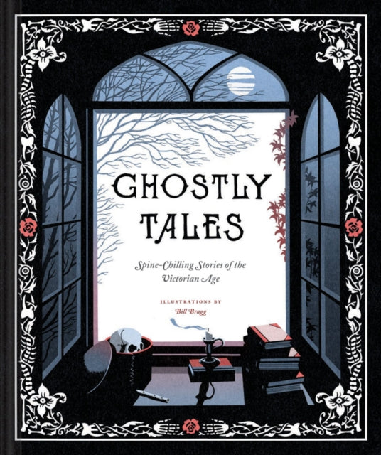 Ghostly Tales book cover with a skull, candle, and books on a desk.