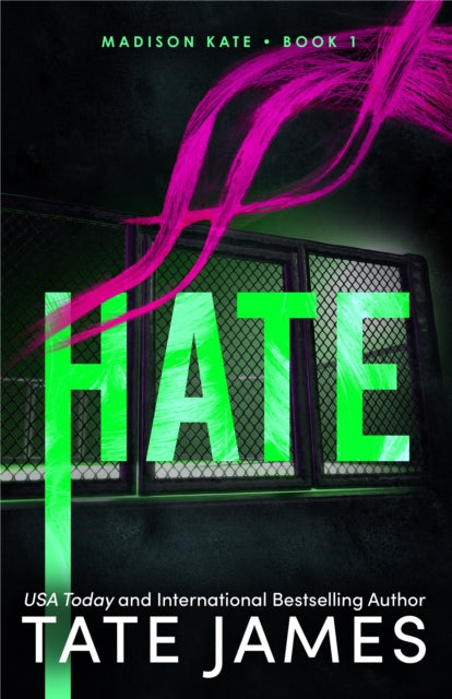 Book cover for "Hate" by Tate James, featuring the word "HATE" in large green letters.