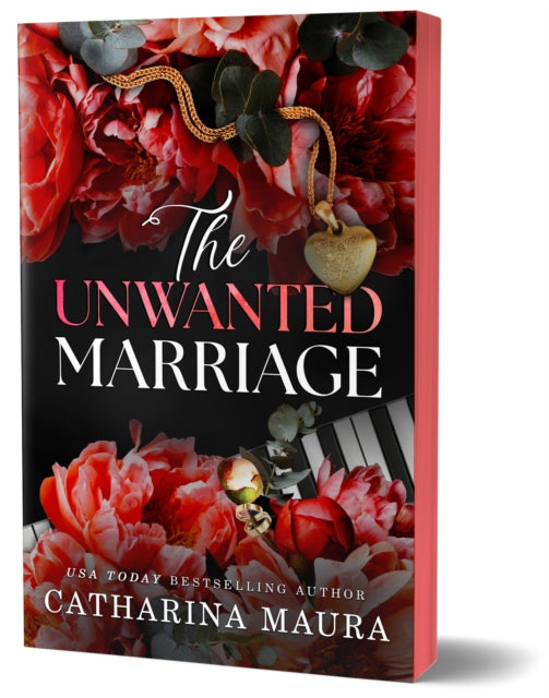 Book cover for "The Unwanted Marriage" with flowers and a necklace.