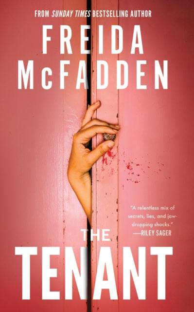 Book cover for "The Tenant" by Freida McFadden, featuring a hand reaching through a door.